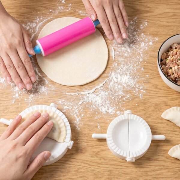 Dumpling Maker Mould Set with Mini Rolling Pin for Momo and Gujiya (1 Set)