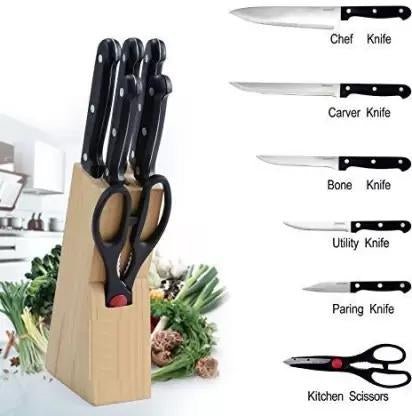 Kitchen Knife Set – 5-Piece Black Set with Wooden Block & Scissors