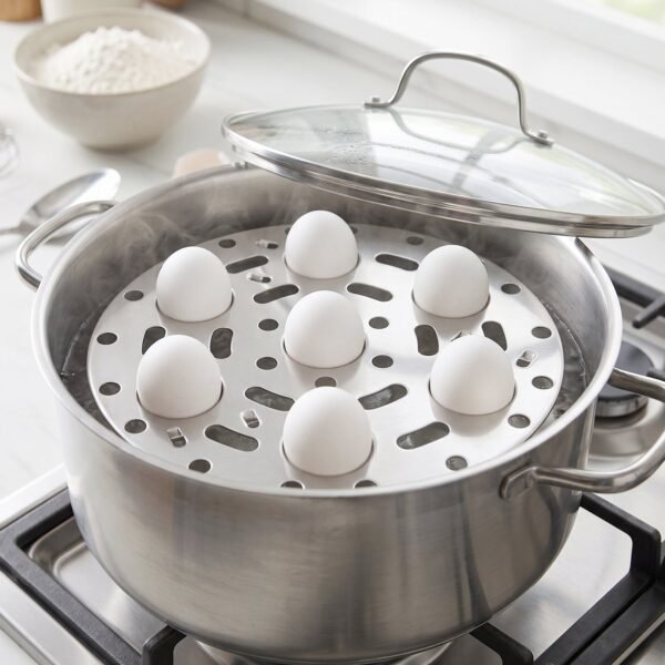 Egg-Stand-2 Stainless Steel Round Egg Steamer Rack Folding Trivet Stand for Pot (1 Pc)