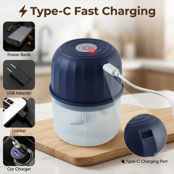 USB Rechargeable Electric Mini Food Chopper Garlic Grinder Vegetable (1 Pc)