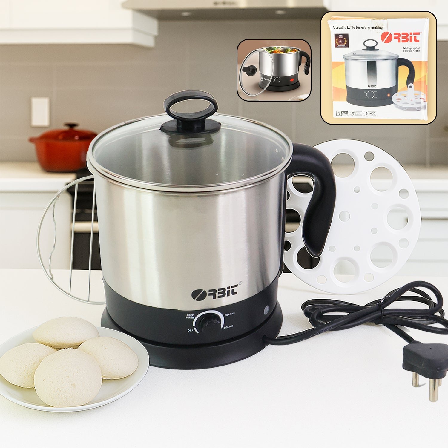 Electric Idli Cooker – 650W Stainless Steel Steamer for Healthy Meals
