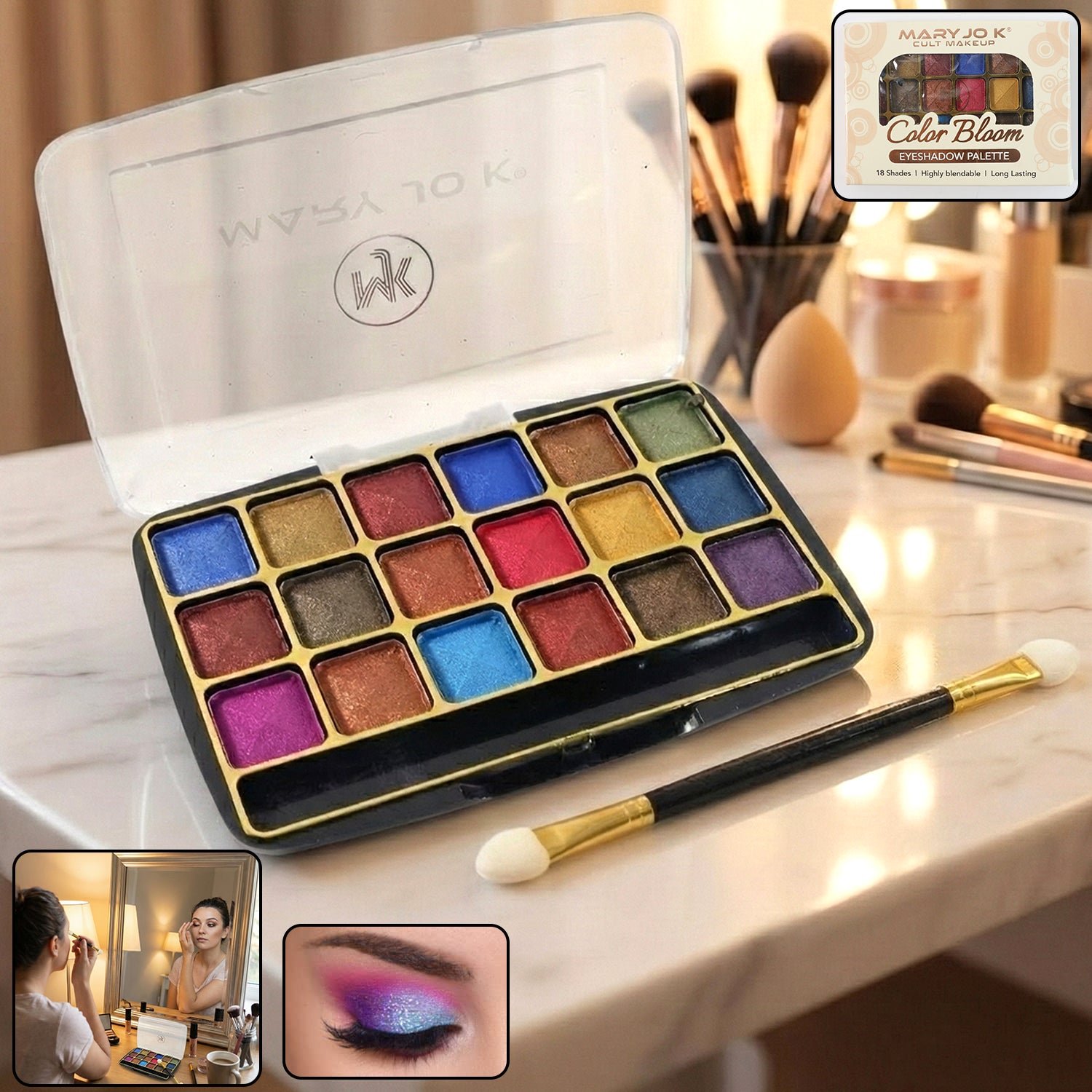 18-Color Shimmer Eyeshadow Palette – Vibrant, Long-Lasting Shades