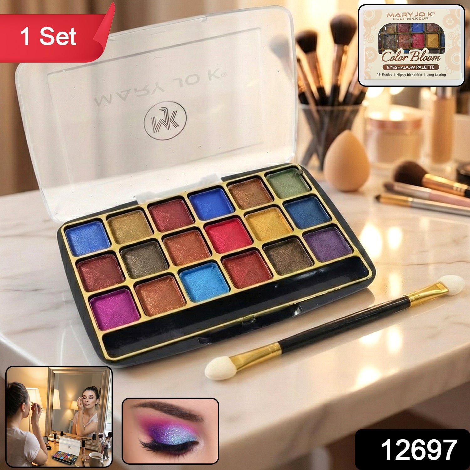 18-Color Shimmer Eyeshadow Palette – Vibrant, Long-Lasting Shades