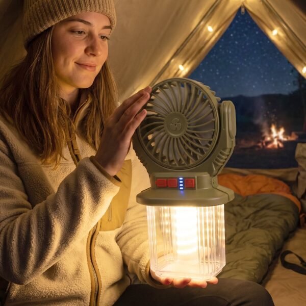 2 In 1 Solar Rechargeable Camping Fan with LED Lantern Light Portable (1 Pc)