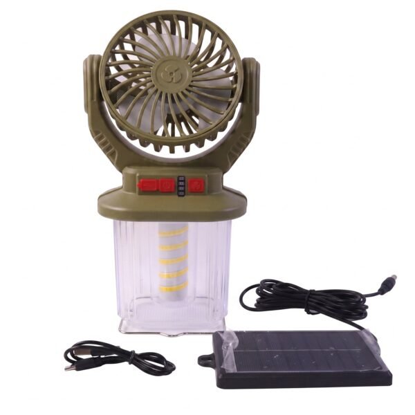 2 In 1 Solar Rechargeable Camping Fan with LED Lantern Light Portable (1 Pc)