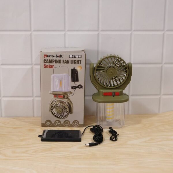 2 In 1 Solar Rechargeable Camping Fan with LED Lantern Light Portable (1 Pc)