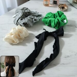 Fabric Hair Scrunchie with Bow Tie – Soft, Stylish Hair Accessory
