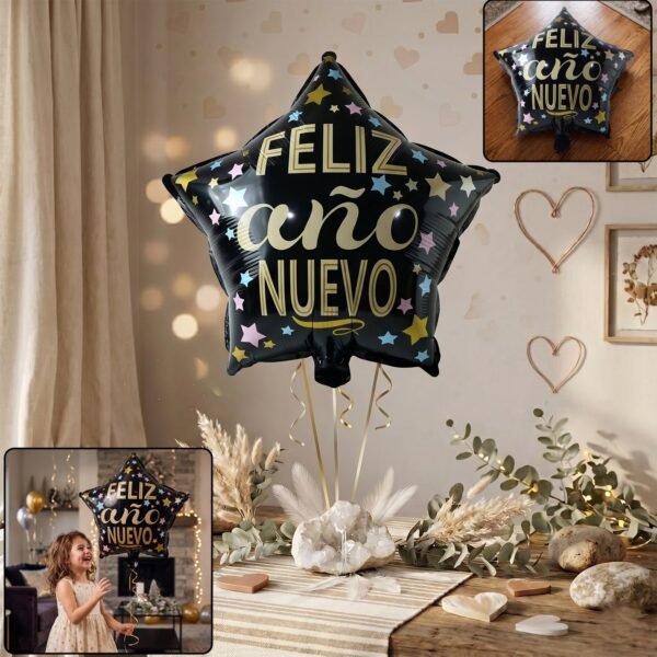 Black Star Feliz Ano Nuevo Foil Balloon – Bright Festive Decor
