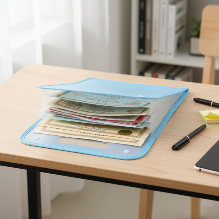 FileFolder-03 13 Pocket Document File Folder – Expanding Plastic with Handle