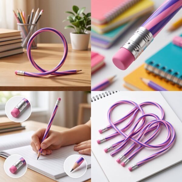 Kids School Stationery Set 4 In 1 Flexible Pencils Eraser Sharpener (1 Set)