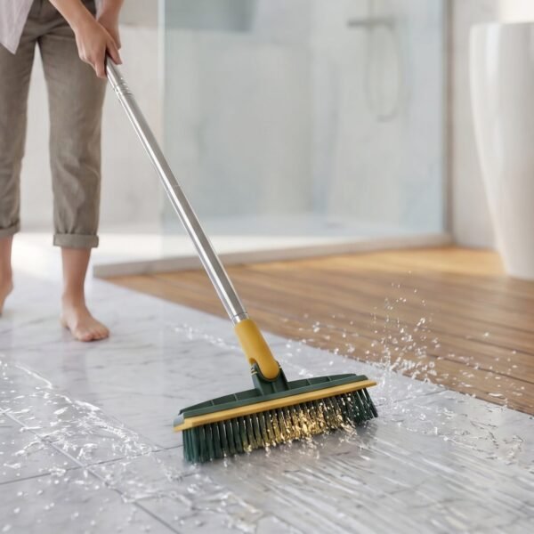 2 In 1 Long Handle Floor Scrubbing Brush with Wiper for Bathroom (1 Pc)