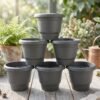 Flower-Pot-3 Plastic Round Flower Pot Planter Set, Durable Gardening Pots with Rim (6 Pcs Set)