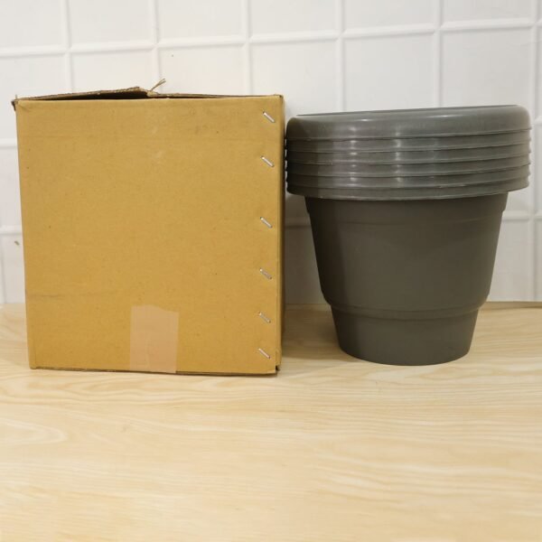 Flower-Pot-8 Plastic Round Flower Pot Planter Set, Durable Gardening Pots with Rim (6 Pcs Set)