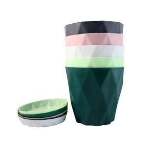 Diamond Design Plastic Flower Pot Set – Stylish 5-Piece Planters with Drain Tray