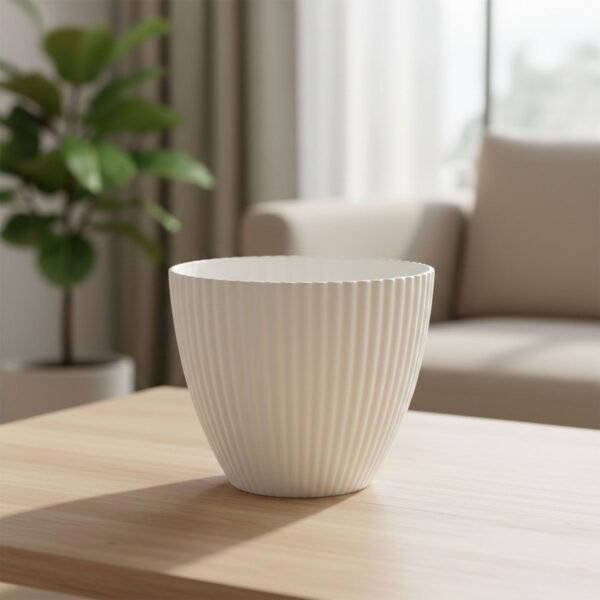 White Ribbed Flower Pot – Stylish Modern Indoor Planter