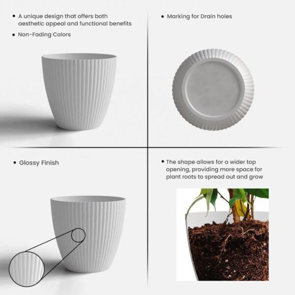 White Ribbed Flower Pot – Stylish Modern Indoor Planter