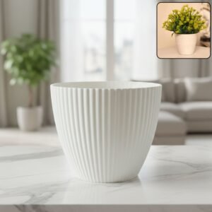 White Ribbed Flower Pot – Stylish Modern Indoor Planter