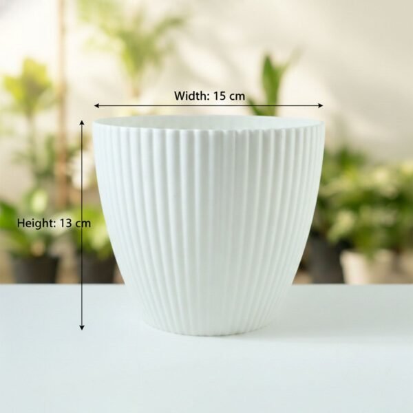 White Ribbed Flower Pot – Stylish Modern Indoor Planter