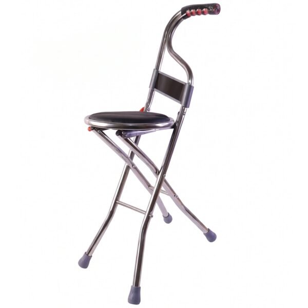 Folding Walking Stick with Seat and Backrest 4 Leg Cane Stool Chair (1 Pc)