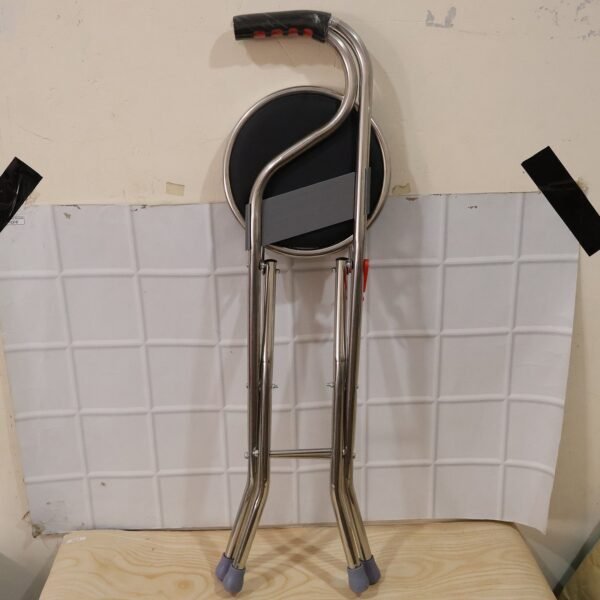 Folding Walking Stick with Seat and Backrest 4 Leg Cane Stool Chair (1 Pc)