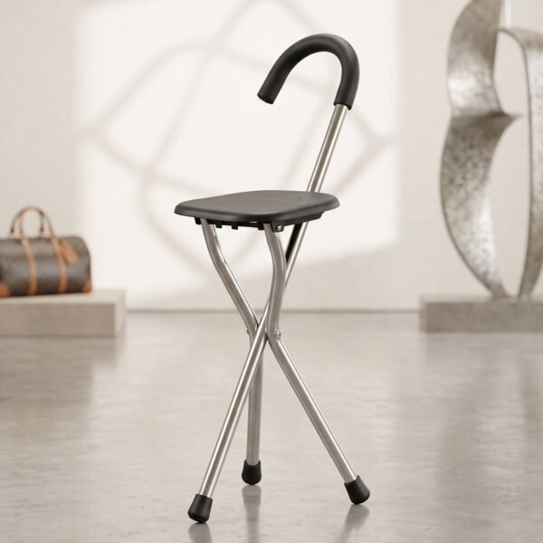 Folding Walking Stick with Seat 3 Leg Cane Stool Chair Support Stand (1 Pc)