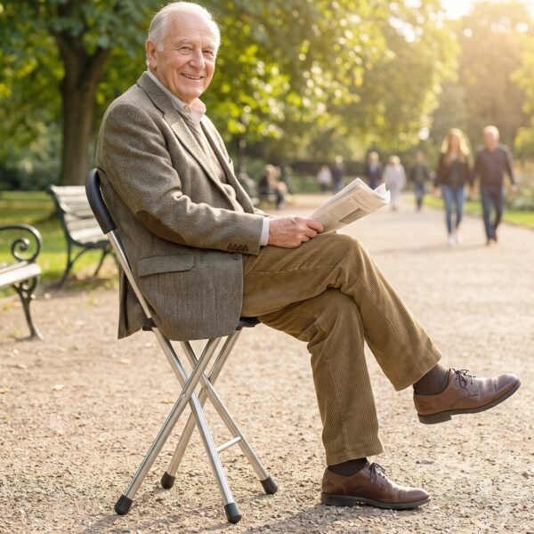 Folding Walking Stick with Seat 3 Leg Cane Stool Chair Support Stand (1 Pc)
