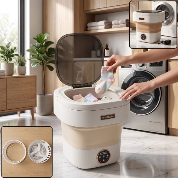 Portable Folding Washing Machine, Mini Collapsible Washer with Spin Basket (1 Pc)