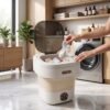Portable Folding Washing Machine, Mini Collapsible Washer with Spin Basket (1 Pc)