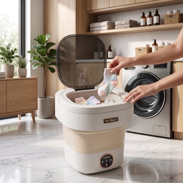 Portable Folding Washing Machine, Mini Collapsible Washer with Spin Basket (1 Pc)