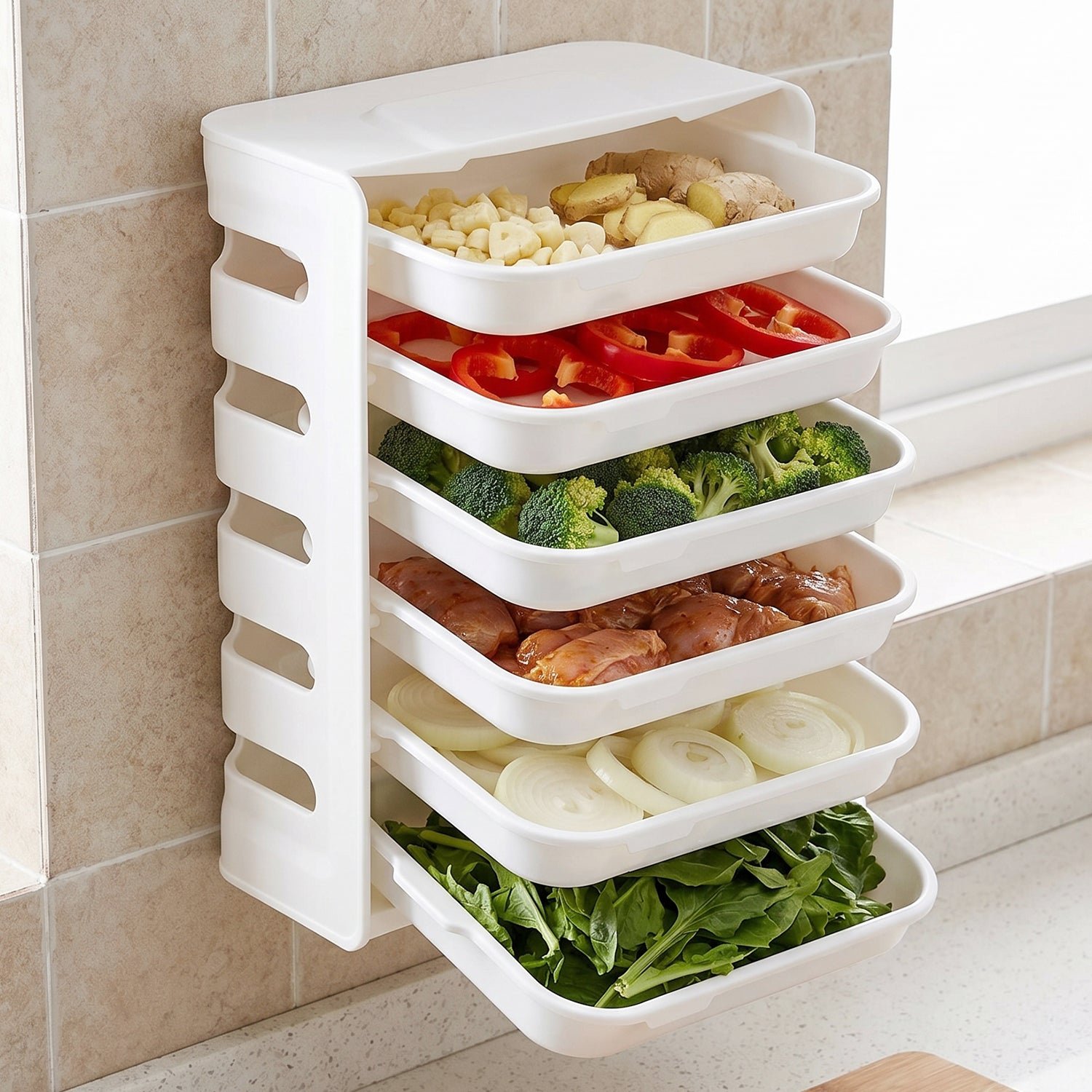 6-Layer Wall Mounted Food Storage Rack – Space-Saving Kitchen Organizer