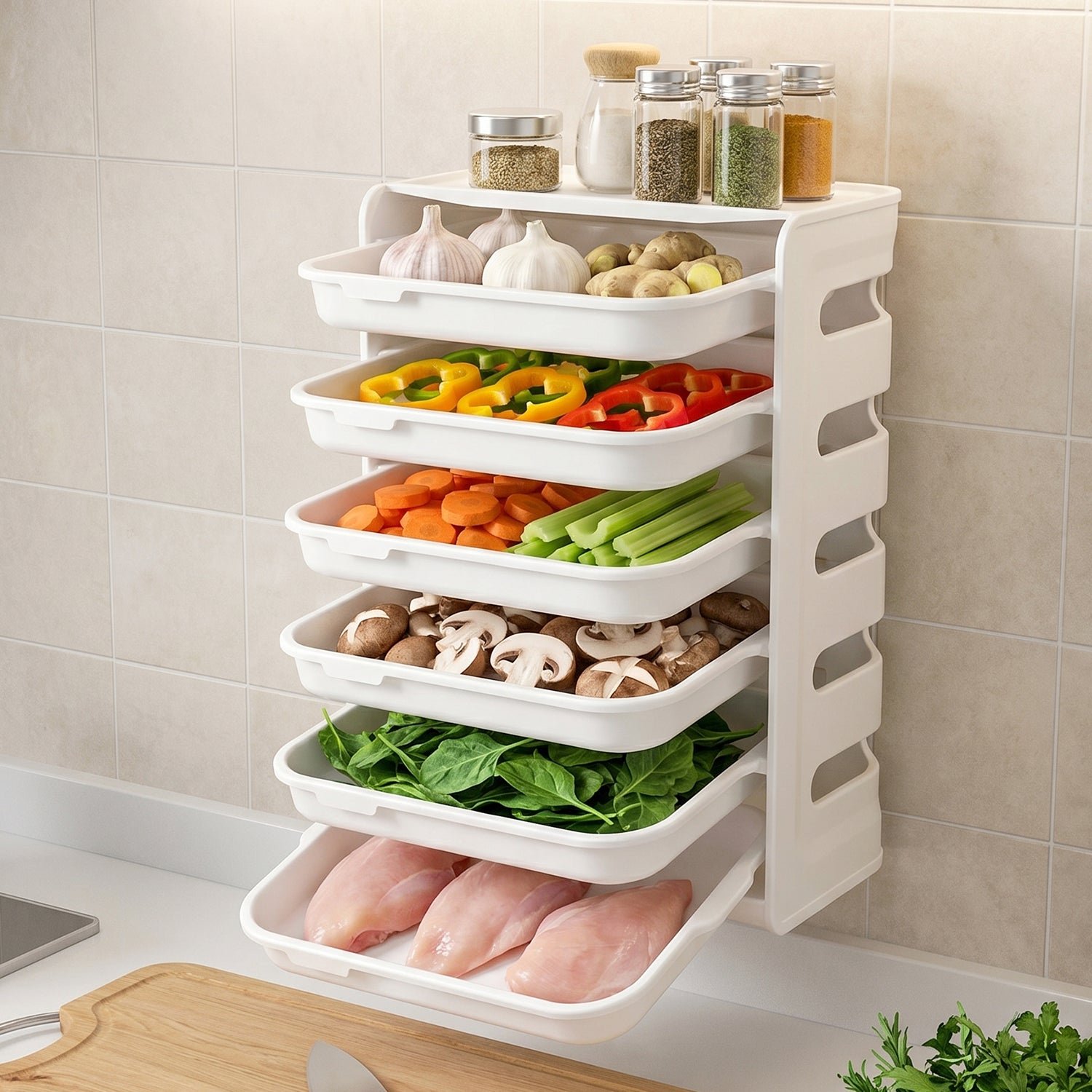 6-Layer Wall Mounted Food Storage Rack – Space-Saving Kitchen Organizer