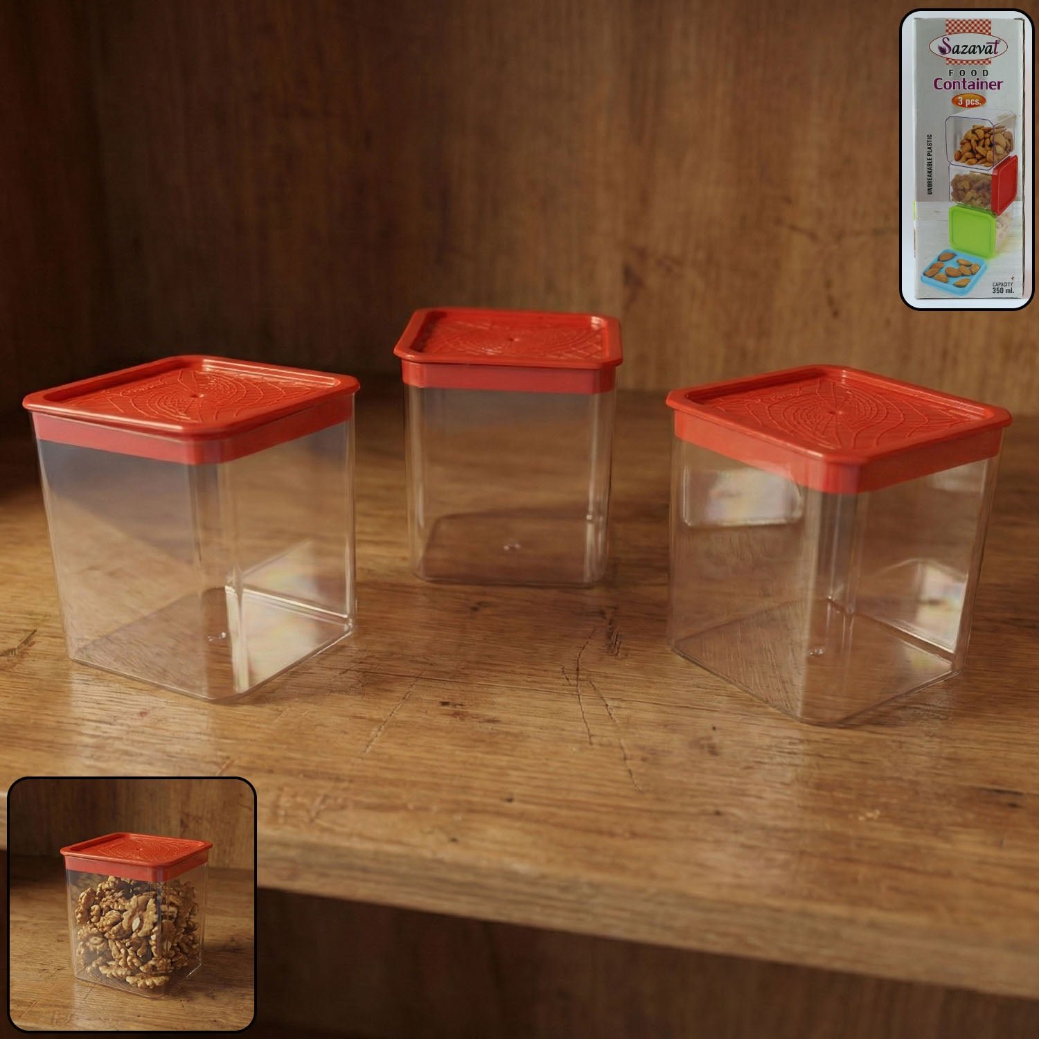Airtight Food Storage Container Set – 3 Pieces, 350 ml Each