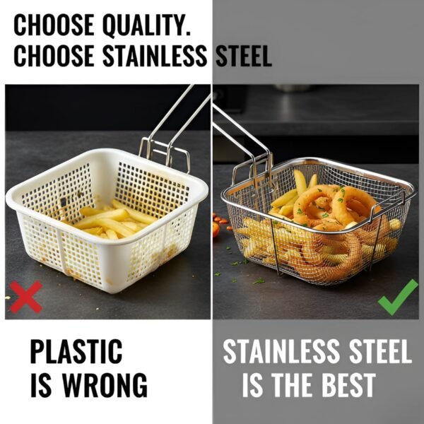 FryingBaske-06 Deep Fryer Basket – Stainless Steel with Long Handle for Safe Frying