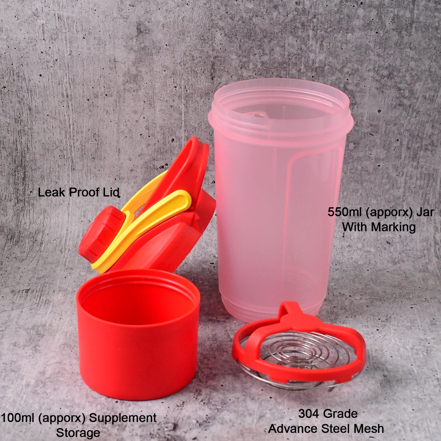 Gym Shaker Bottle 550ml – Leak-Proof with Mixing Ball