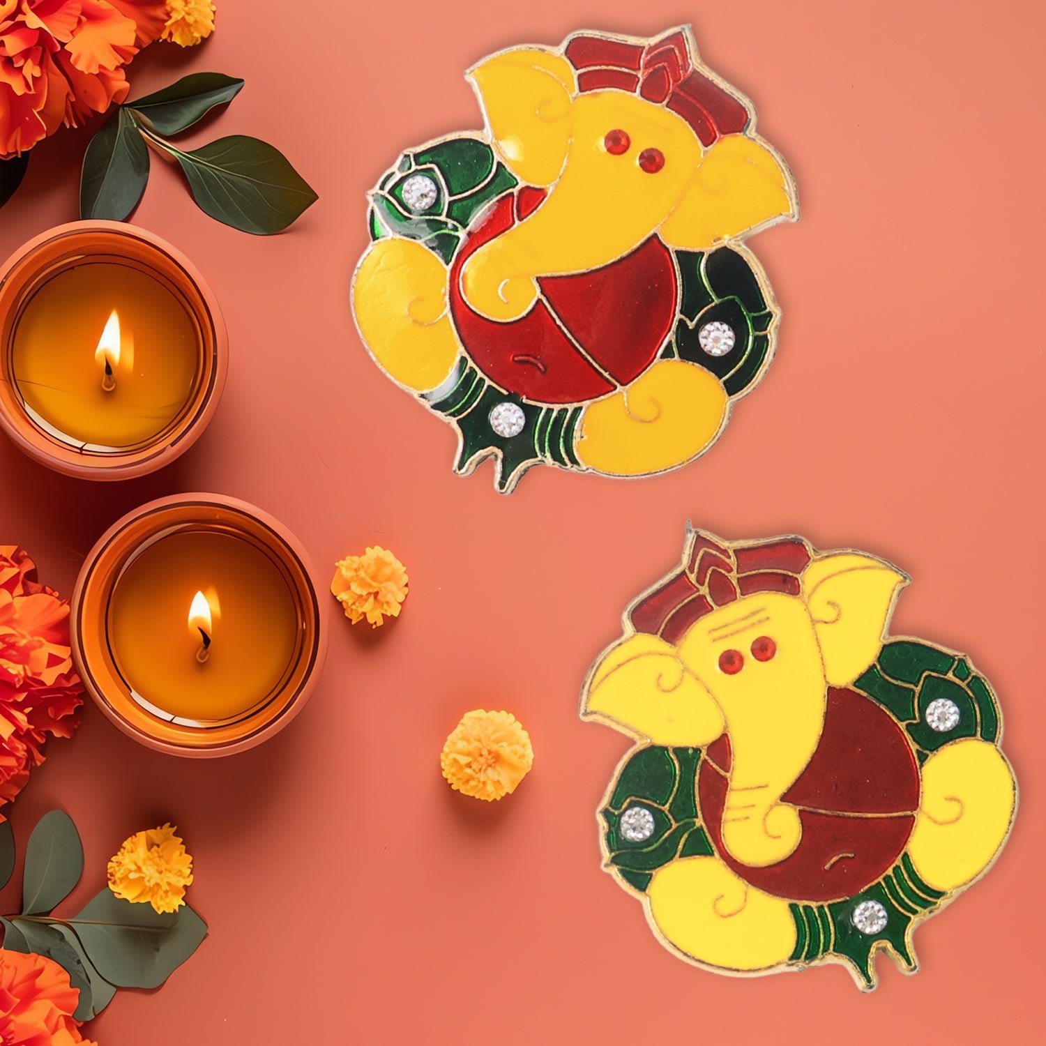 Lord Ganesha Wall Hanging Stickers – Set of 2 Vibrant Decor