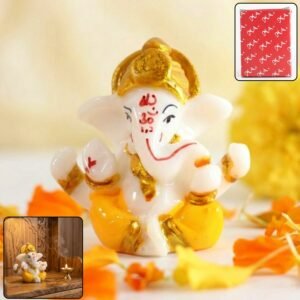 Lord Ganesha Decorative Idol – Mini Murti with Golden Crown