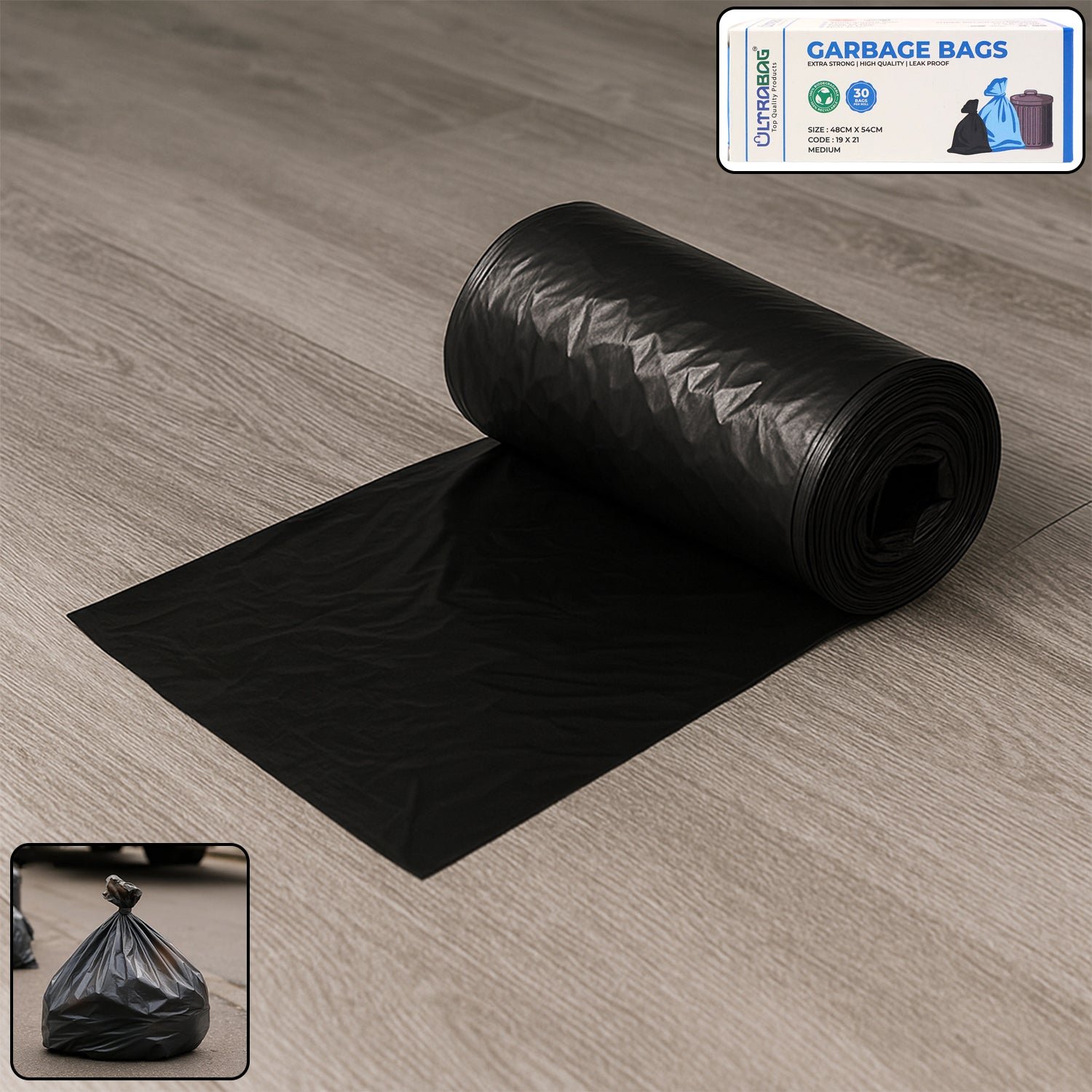 Extra-Strong Garbage Bag Roll – Leak-Proof & Tear-Resistant 48x54cm