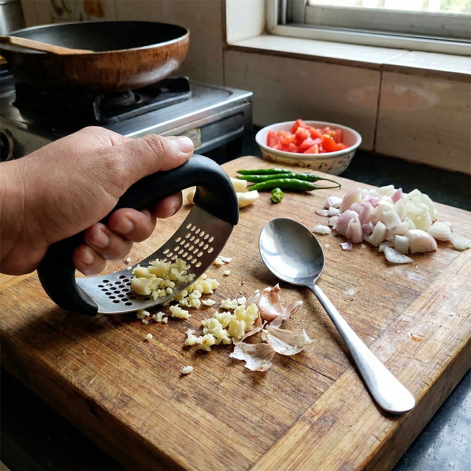 Garlic Press Tool – Heavy-Duty & Ergonomic Kitchen Set
