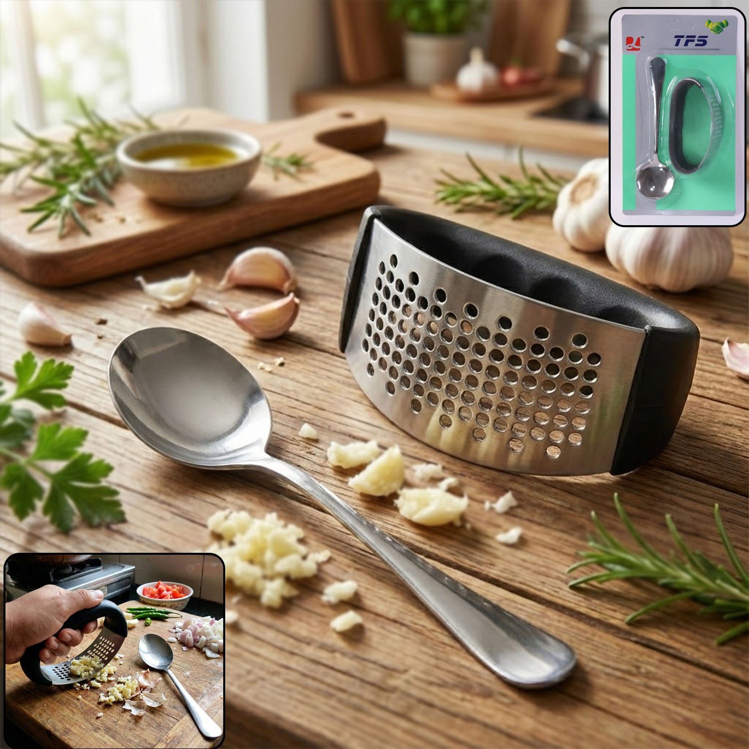 GarlicPressRocker-WOSKU-01 Garlic Press Tool – Heavy-Duty & Ergonomic Kitchen Set