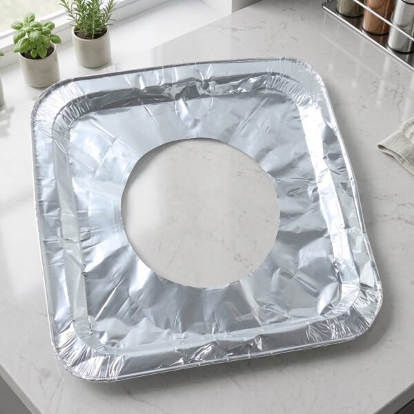 GasBurnerLiners-03 Aluminium Gas Stove Protector Covers – 10 Pc Disposable 23x23 cm