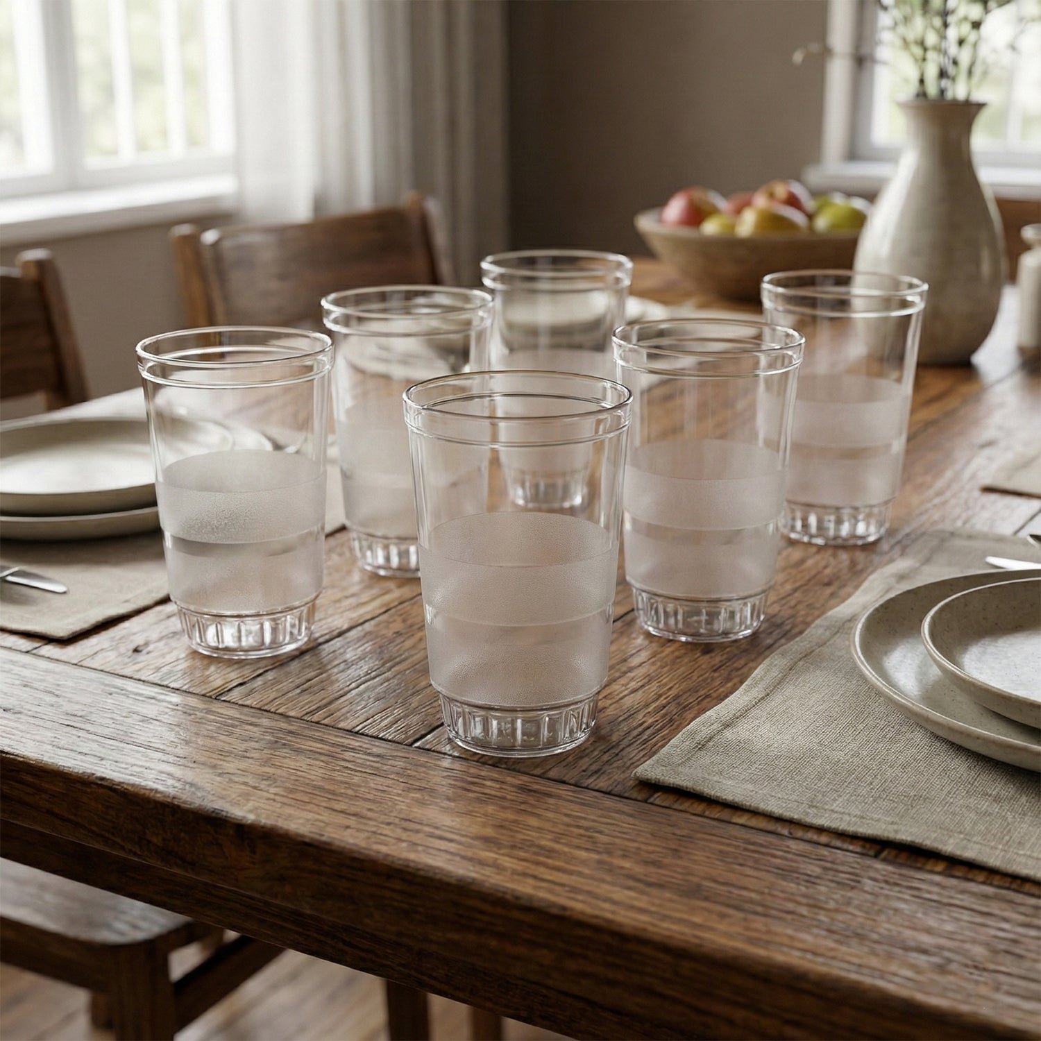 Janta Drinking Glass Set – 6 Pc with Frosted Grip, 300ml Each