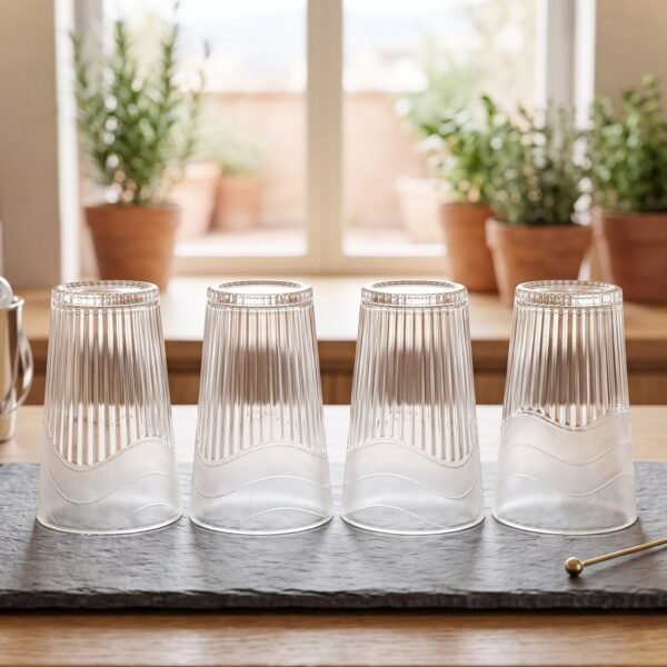 Glass-Set-5.jpg Glass Water Jug with Lid and 4 Glasses Set Ribbed Pitcher Carafe (1 Set)