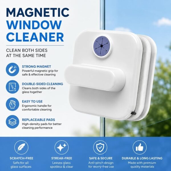 Double Sided Magnetic Window Cleaner – Glass Wiper with Safety Rope