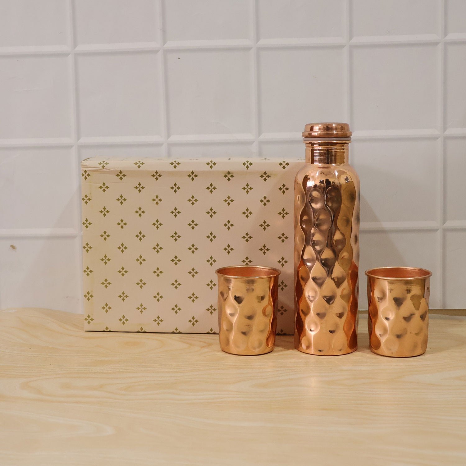 Copper Water Bottle Set – Diamond Cut & 2 Glasses | Own Hydrate