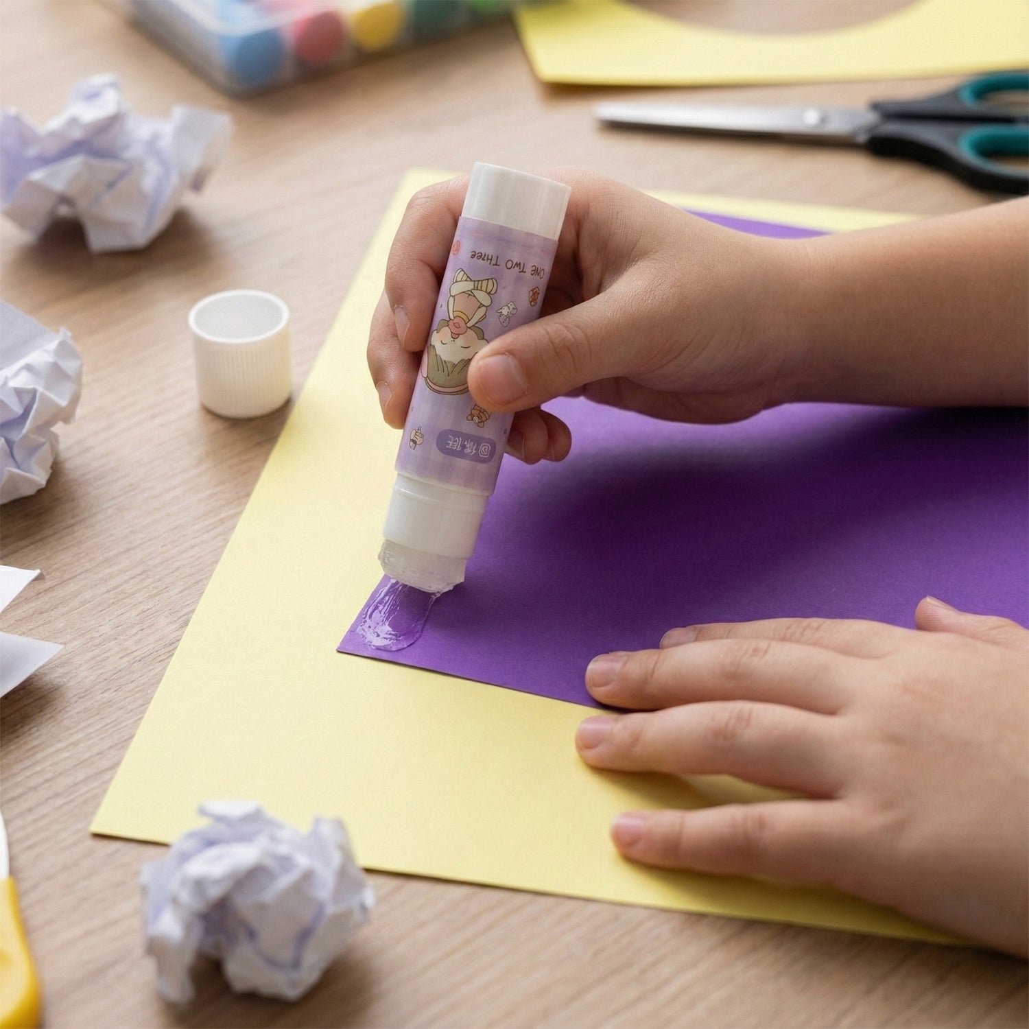 Solid Glue Stick Pack of 5 – Cartoon Design, Mess-Free Adhesive