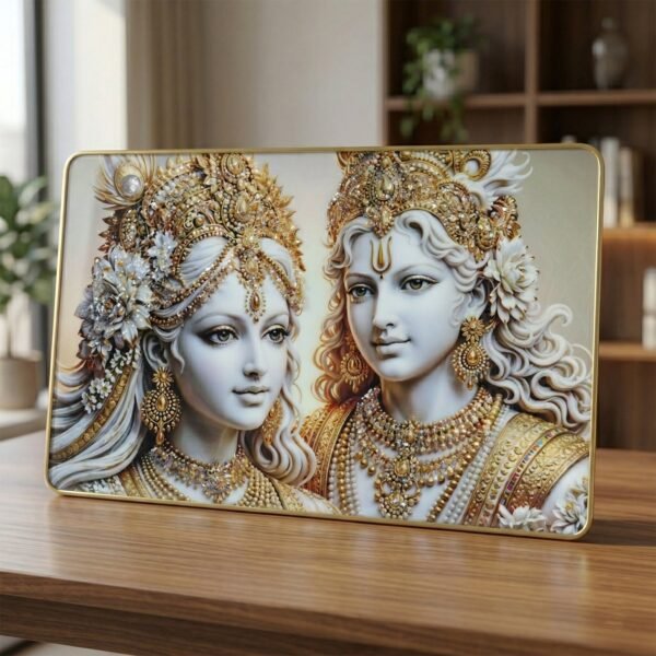 Radha Krishna Wall Art – Golden Finish Decor for Spiritual Spaces