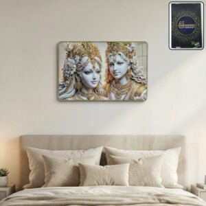 Radha Krishna Wall Art – Golden Finish Decor for Spiritual Spaces