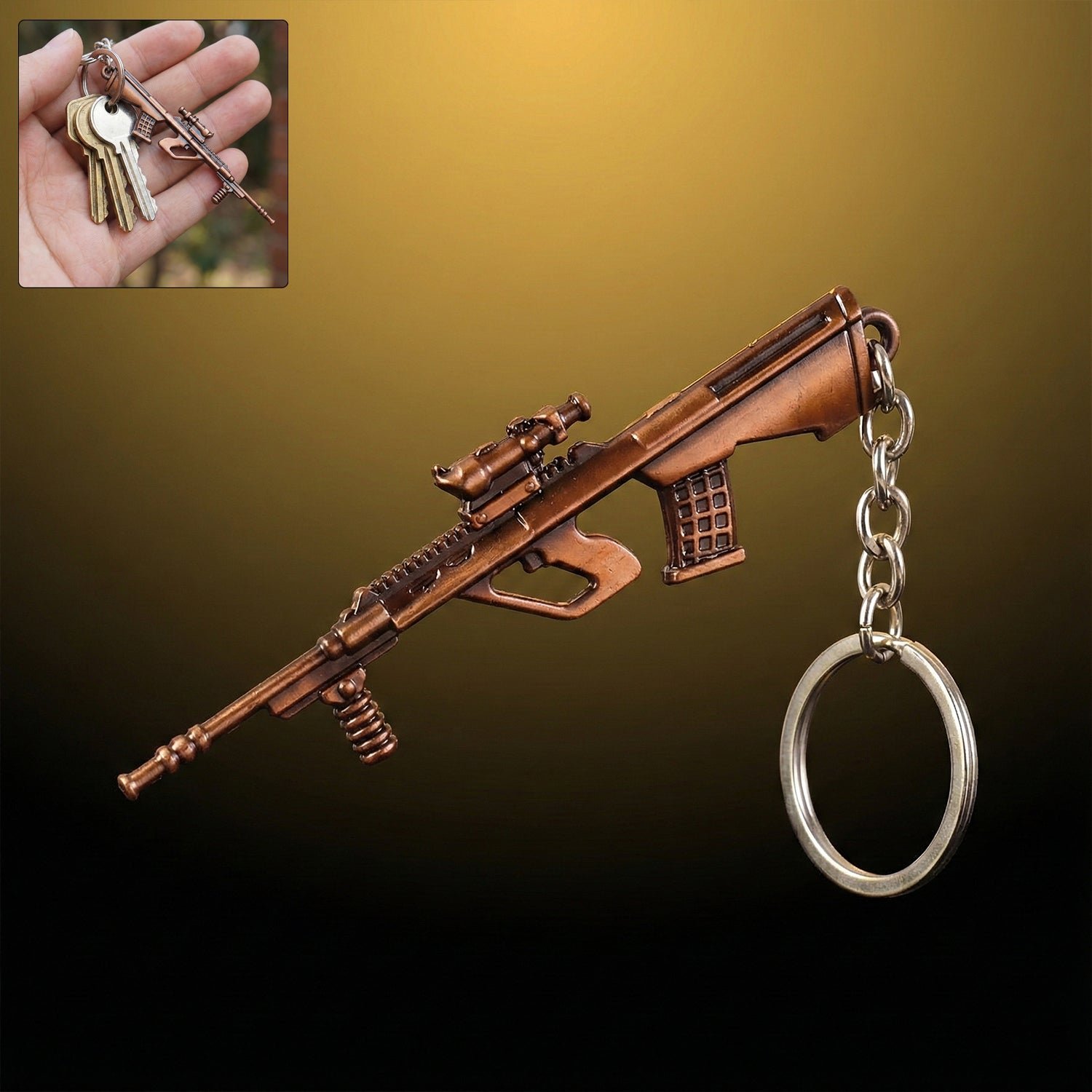 Gun Shape Keychain – Durable Metal Alloy with Antique Finish