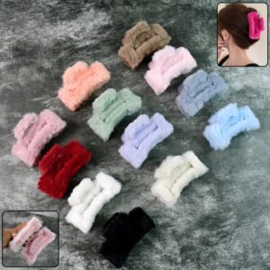 Faux Fur Hair Claw Clips – Soft, Big & Fluffy 12 Pc Set