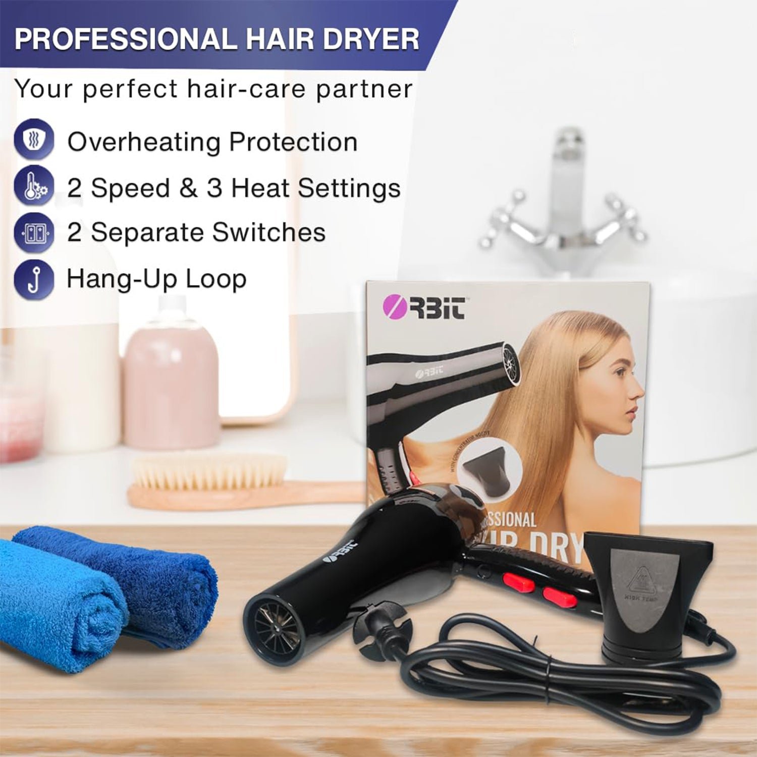 Professional Hair Dryer – Quick Drying with Concentrator Nozzle